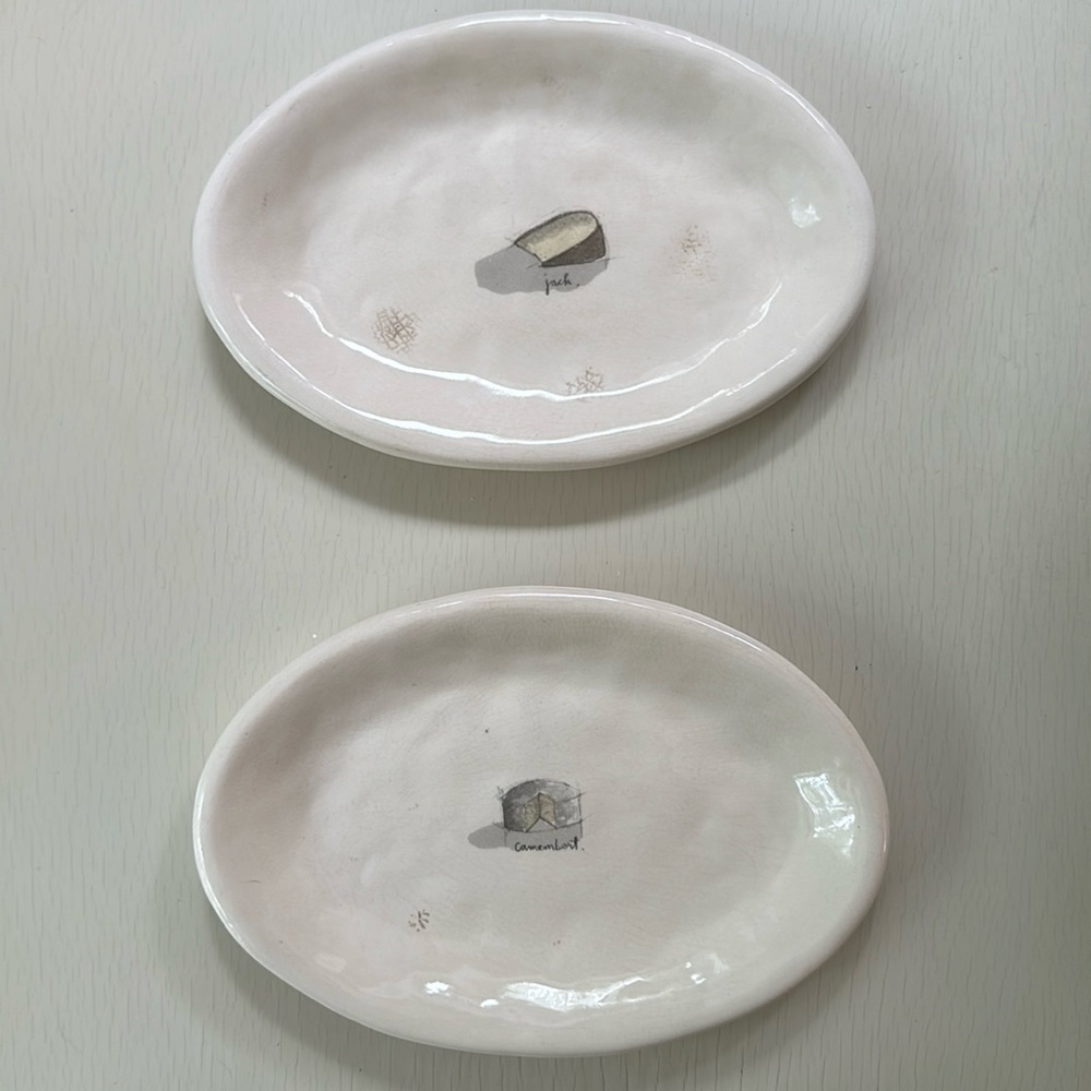Crate&Barrel Cheese Oval Plates Set of 2 Camembert and Jack